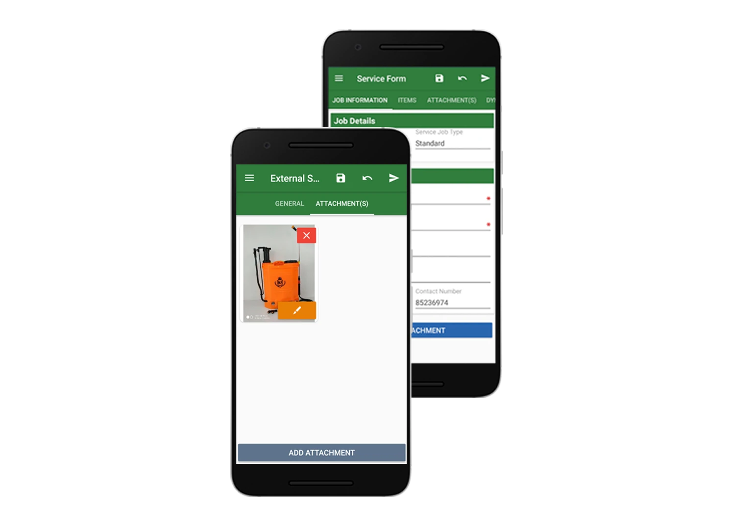 Service form and photo attachments in the mobile app