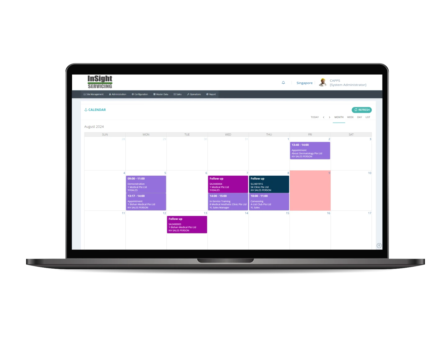 Sales calendar on a laptop